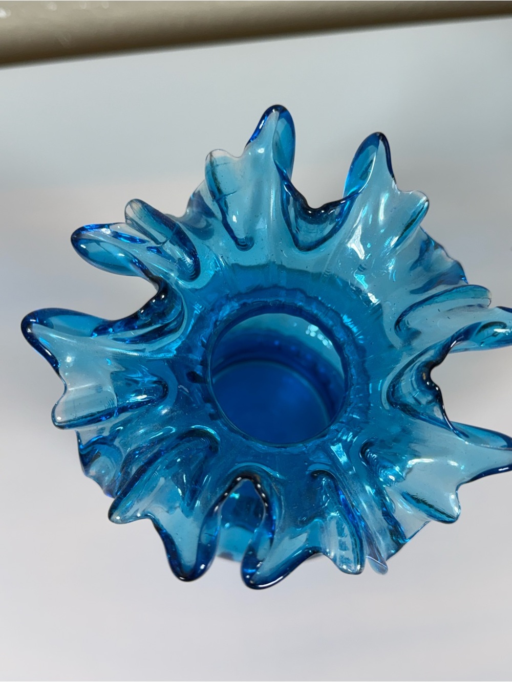 Blue Ruffled Glass Vase - Picture 3 of 6